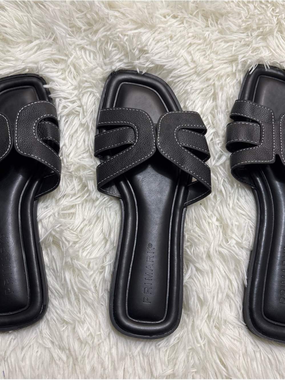 Primark Black Slip-On Sandals with Stitched Cross Straps